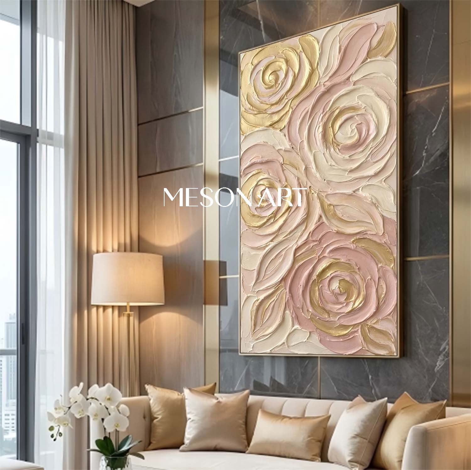 Large Heavy Texture Plaster Floral Art on Canvas Textured Minimalist Wall Decor