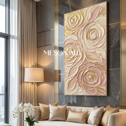 Large Heavy Texture Plaster Floral Art on Canvas Textured Minimalist Wall Decor