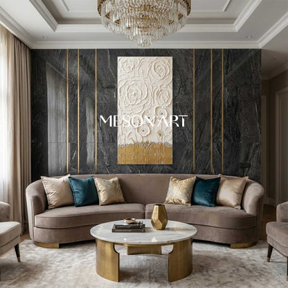 Large 3D Plaster Floral Art on Canvas Flower Textured Wall Decor