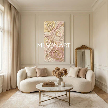 Large Heavy Texture Plaster Floral Art on Canvas Textured Minimalist Wall Decor