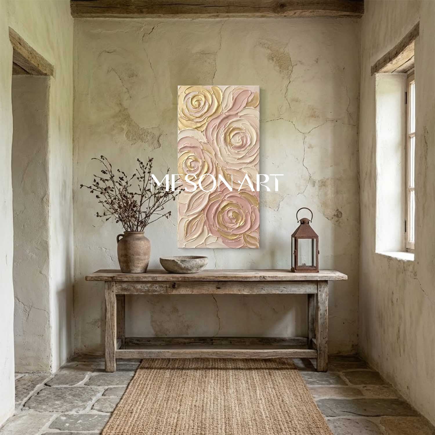 Large Heavy Texture Plaster Floral Art on Canvas Textured Minimalist Wall Decor