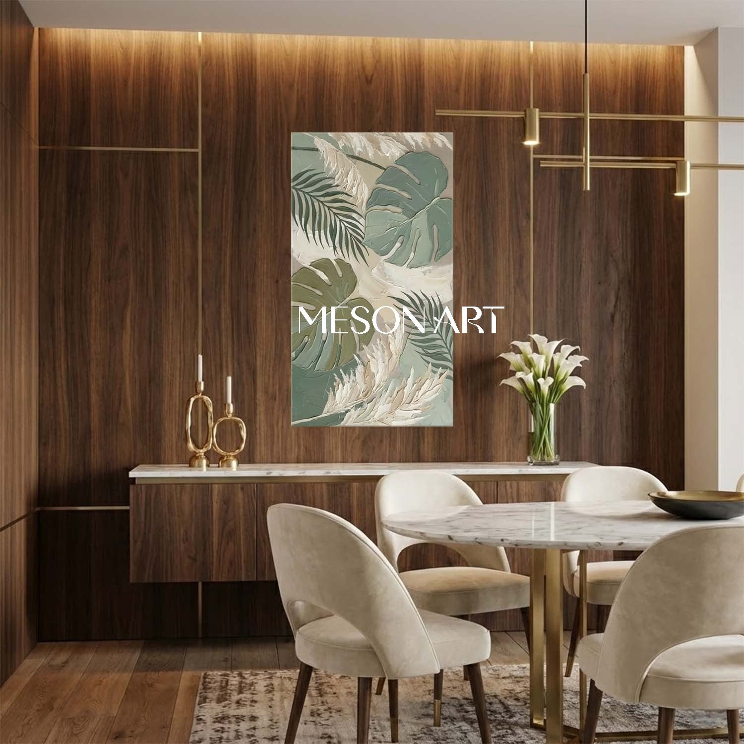 Neutral Pampas Grass Decor Large Panoramic Boho Art Impasto Botanical Painting