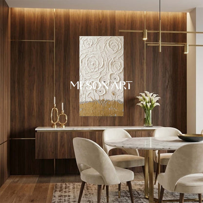 Large 3D Plaster Floral Art on Canvas Flower Textured Wall Decor