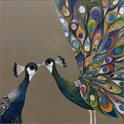 Modern Abstract Peacock Couple Wall Art Brown Canvas Painting Enterway