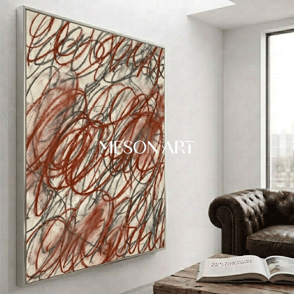 Handmade Red Abstract Wall Art for Modern Gallery Entryway Painting