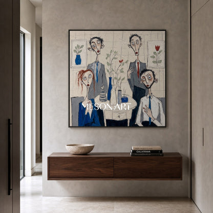 Expressive Figurative Oil Painting With Textured Brushwork For Modern Living Room Decor