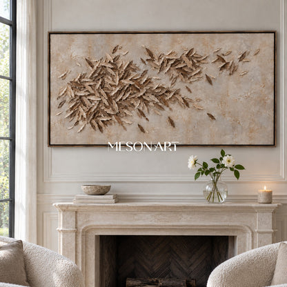 Beige And Brown Organic Minimalist Leaves Forms Wall Art For Living Room By Mesonart