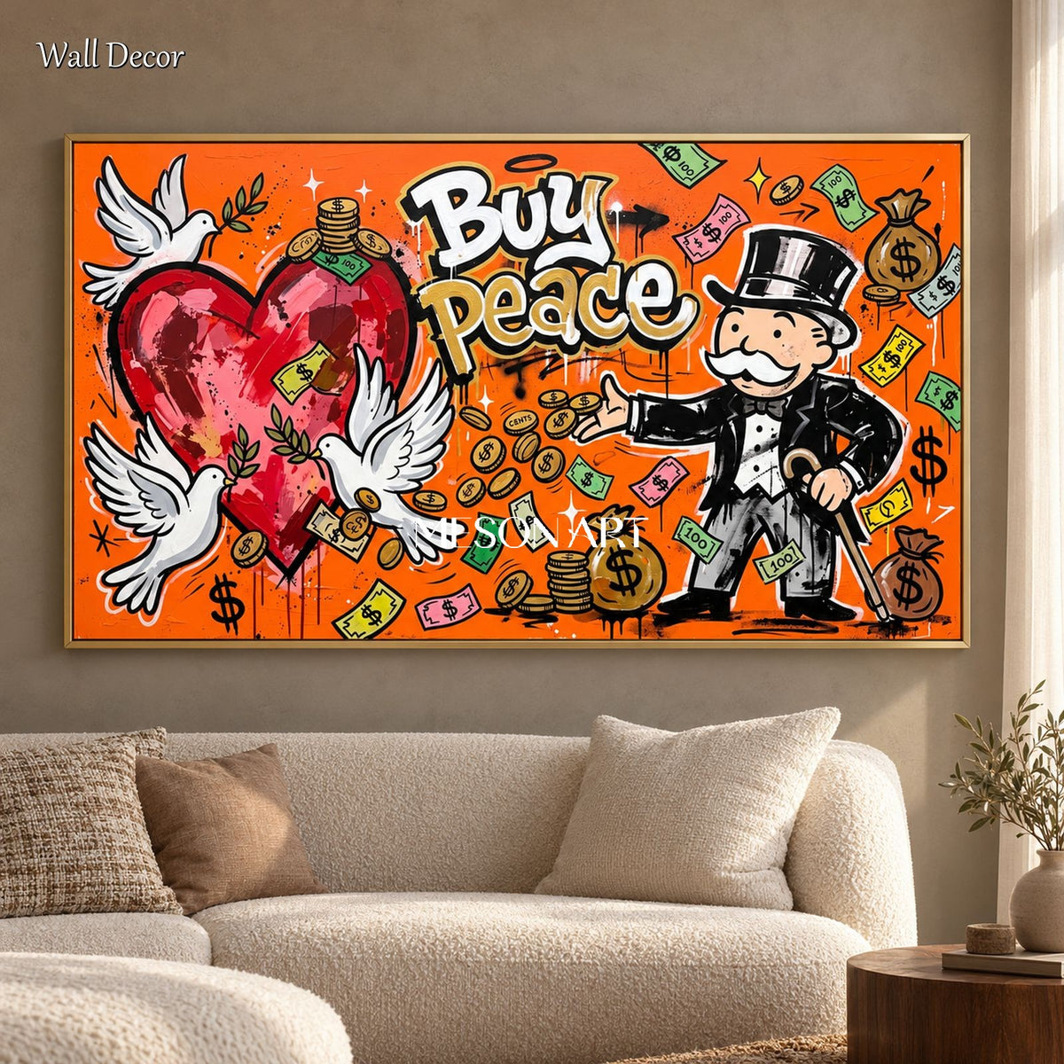 Orange Red Pop Art Graffiti Painting KAWS Style Cartoon Wall Decor For Living Room By Mesonart