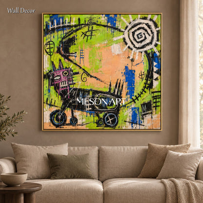 Green And Blue Abstract Painting Original Artist Hand Painted Graffiti Wall Art Square By Mesonart