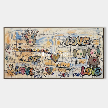 Urban Abstract Street Art Painting With Skulls And Love Text For Modern Living Room Decor