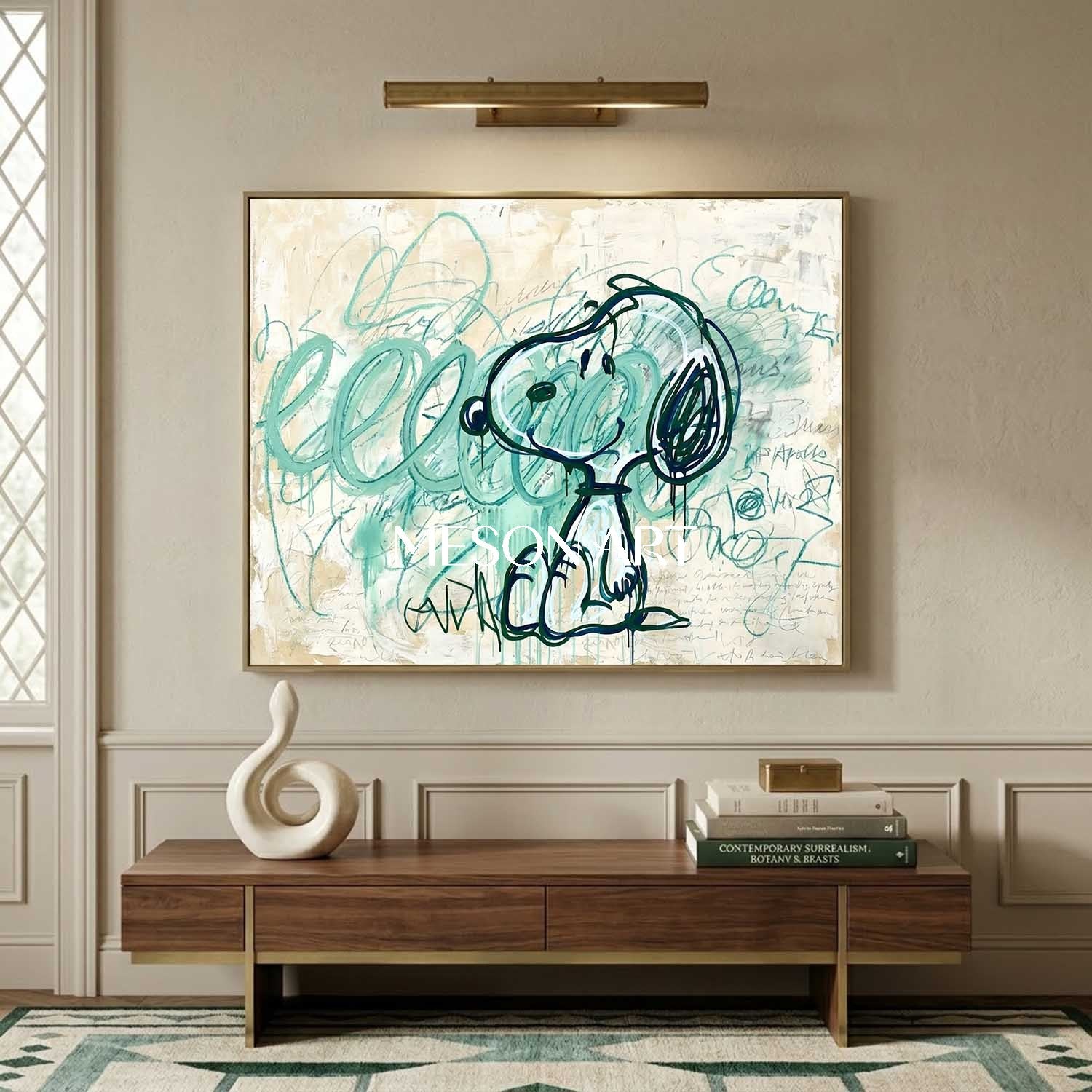 Large Original Snoopy Canvas Wall Art Basquiat Style for Luxury Office
