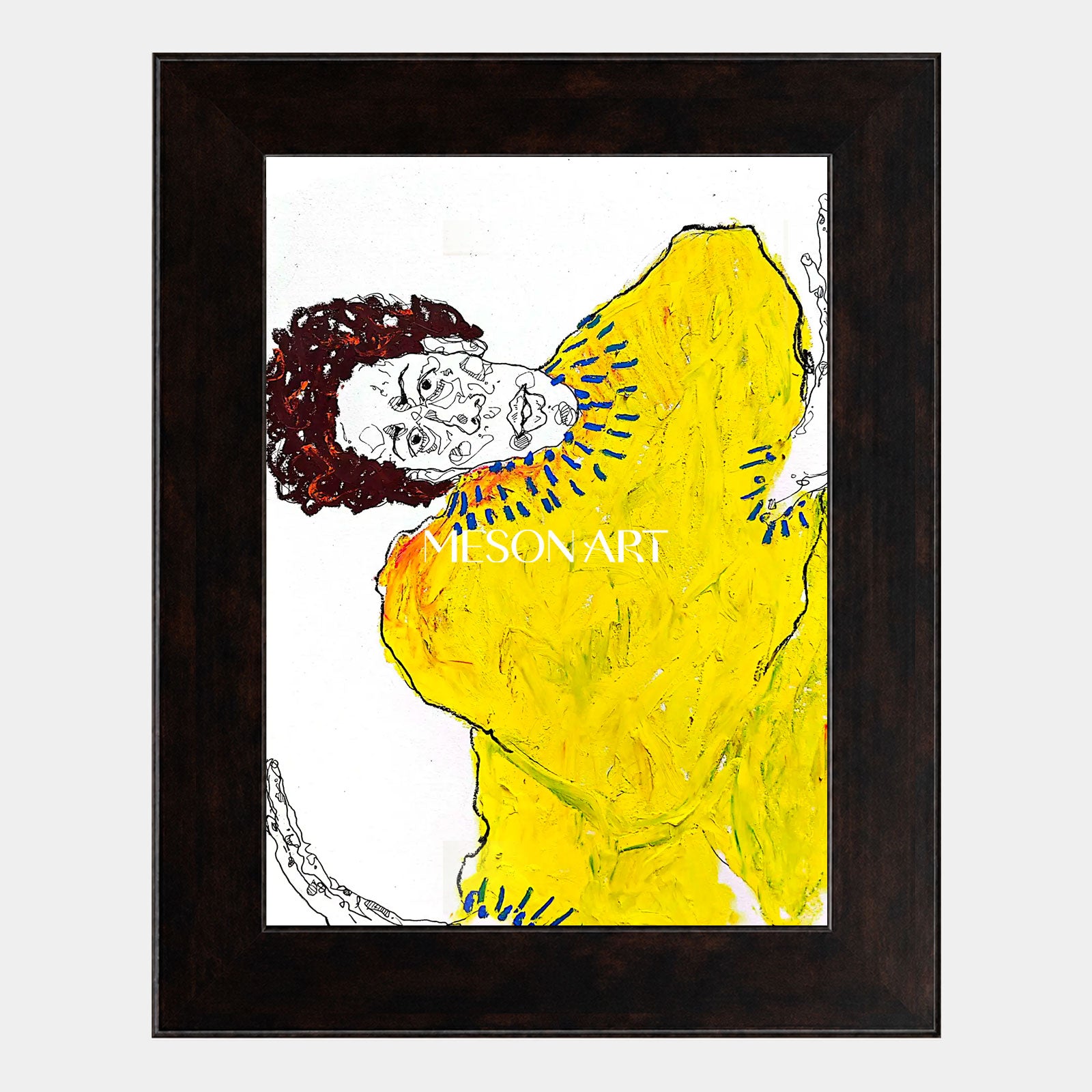 Modern Abstract Figure Painting In Yellow And Black For Living Room Entryway Decor