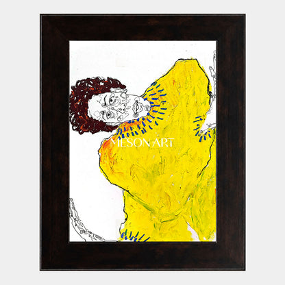 Modern Abstract Figure Painting In Yellow And Black For Living Room Entryway Decor