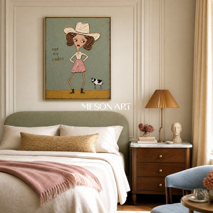 Whimsical Cowgirl Painting With Textured Acrylics For Eclectic Decor