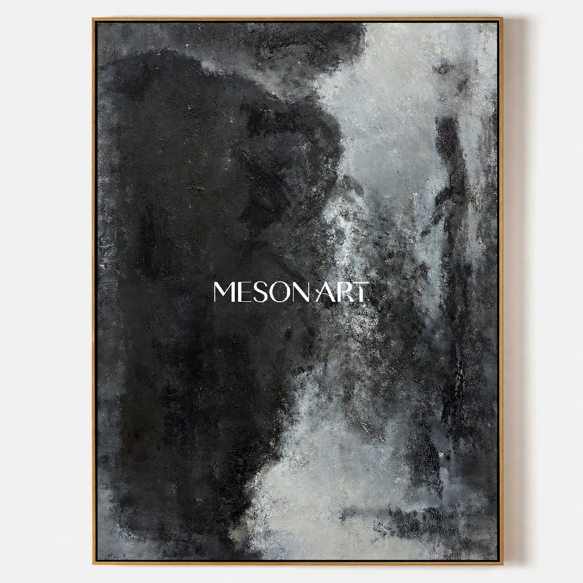 Black And White Abstract Painting Rectangular Wall Art Textured Original Modern Large By Mesonart