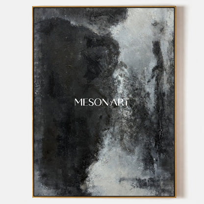 Black And White Abstract Painting Rectangular Wall Art Textured Original Modern Large By Mesonart