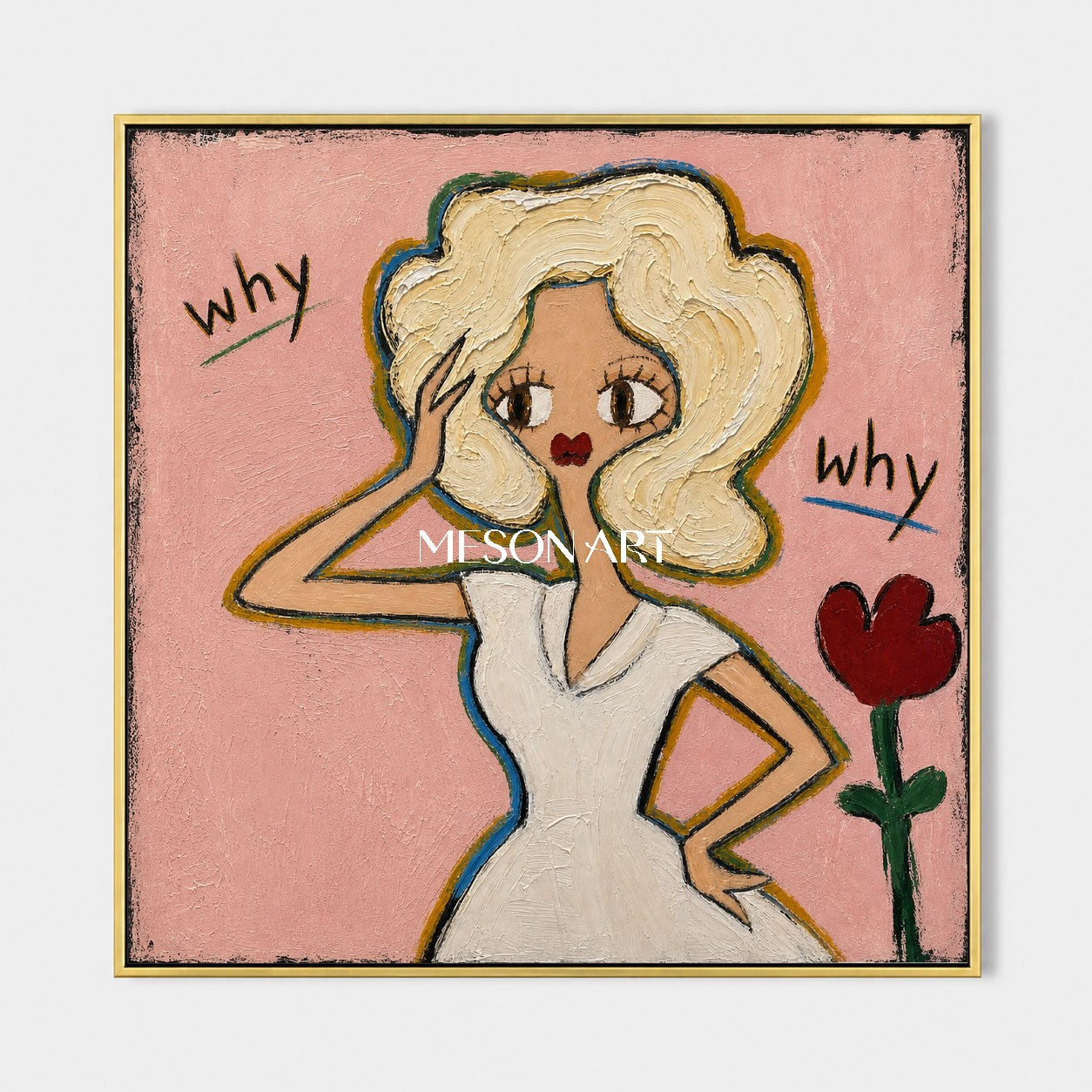 Whimsical Pink Pop Art Painting With Textured Brushwork For Bedroom Entryway Kids Room Decor