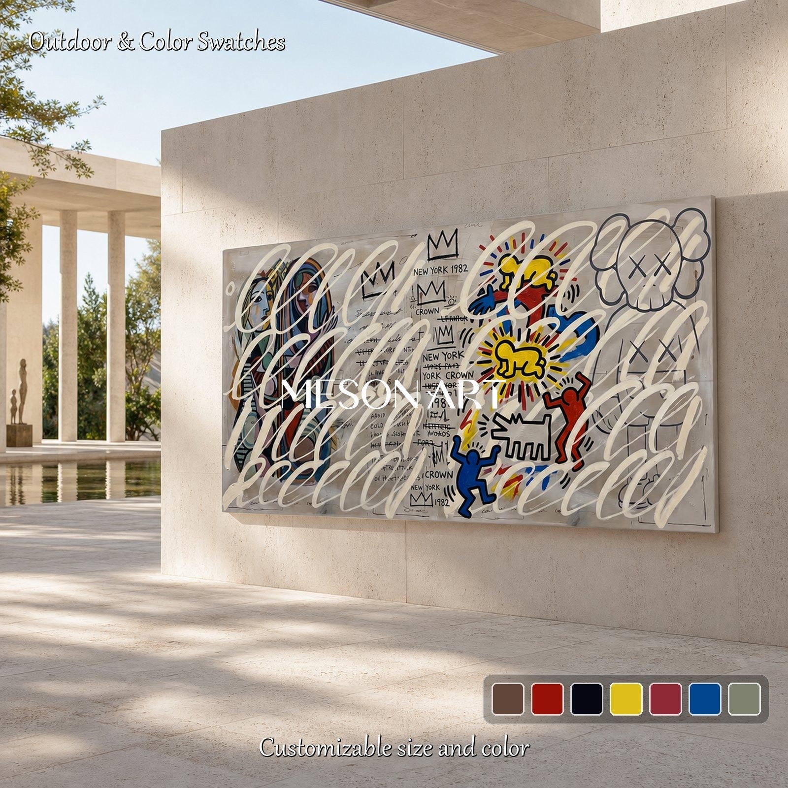 Original Urban Graffiti Art Painting With Pop Culture Icons For Modern Living Room Decor