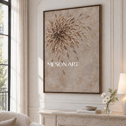 Beige And Brown Wabi Sabi Wall Art Textured Canvas Minimalism Rectangular Painting For Living Room By Mesonart