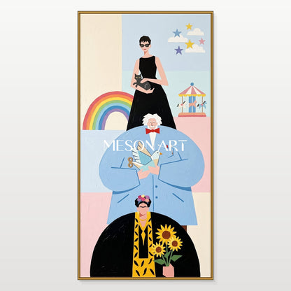 Minimalist Pop Art Painting With Iconic Figures For Modern Living Room Decor