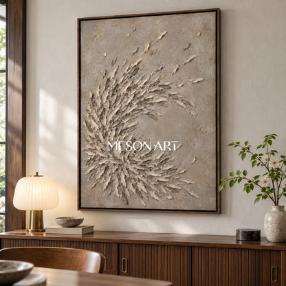 Beige And Gray Organic Minimalism Wall Art Rectangular For Living Room By Mesonart