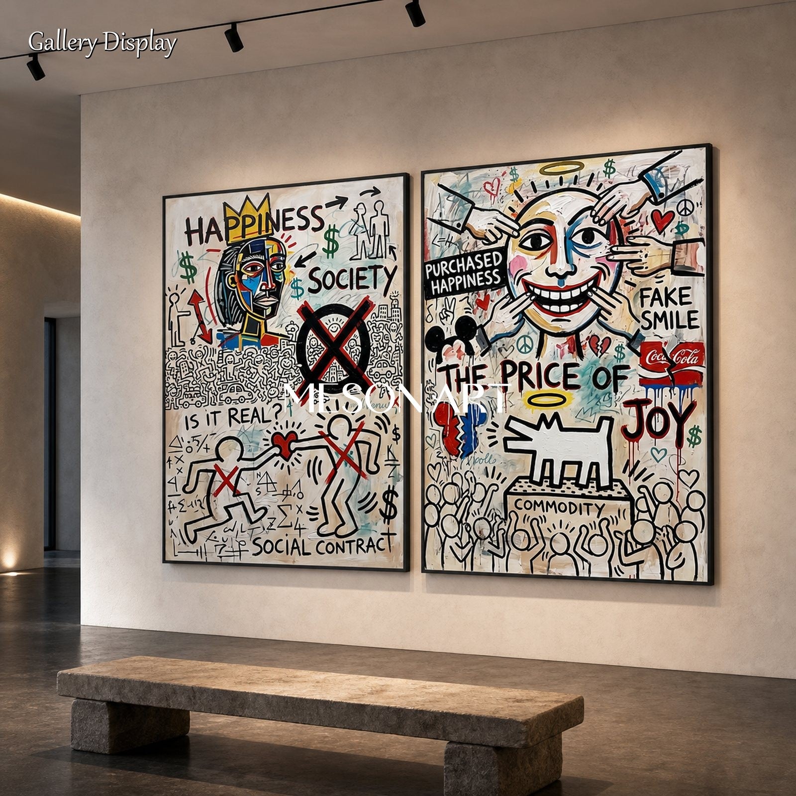Bold Abstract Graffiti Art Print With Social Commentary For Modern Living Room Decor