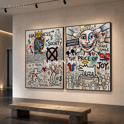 Bold Abstract Graffiti Art Print With Social Commentary For Modern Living Room Decor