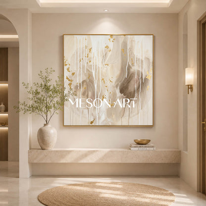 Gilded Abstract Painting With Gold Leaf For Modern Living Room Decor