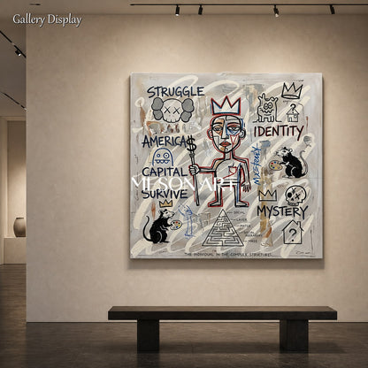 Abstract Street Art Painting With Symbolic Figures For Modern Living Room Decor
