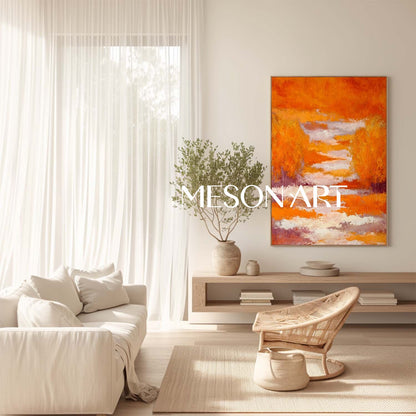 Autumn Colors Fall Wall Art Modern Abstract Orange Painting for Home