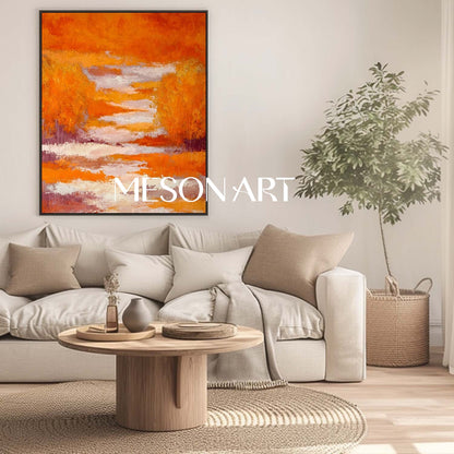 Autumn Colors Fall Wall Art Modern Abstract Orange Painting for Home