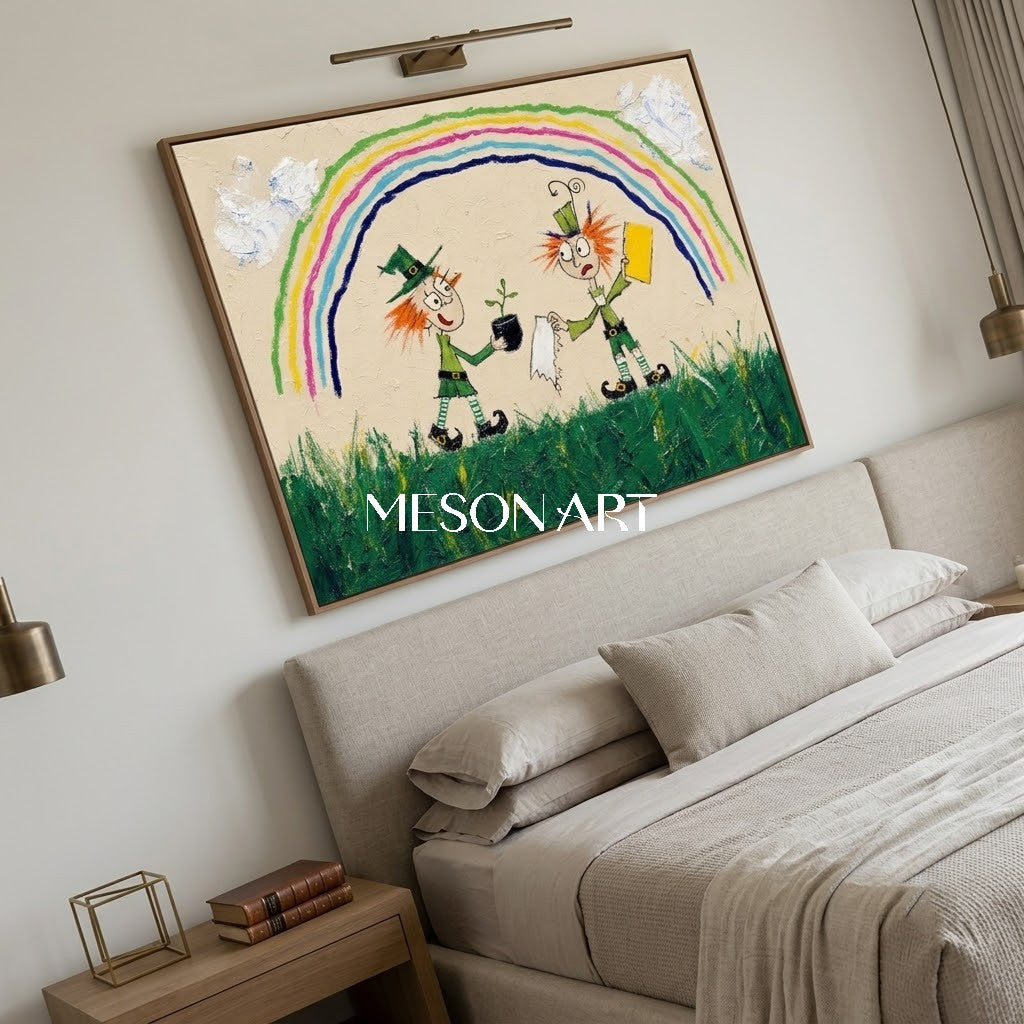 Whimsical Pop Art Painting With Rainbow Characters For Kids Room Decor