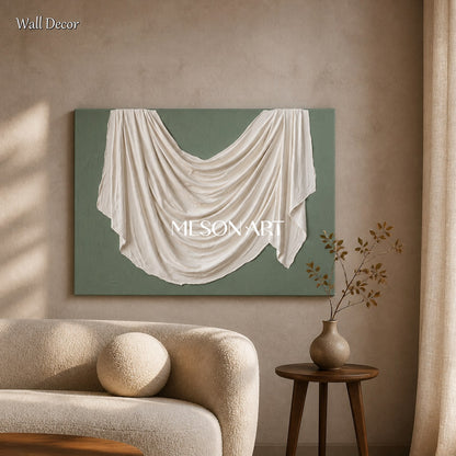 White And Green Organic Modern 3D Textured Sculptural Wall Art Rectangular Original Artist Hand Painted By Mesonart