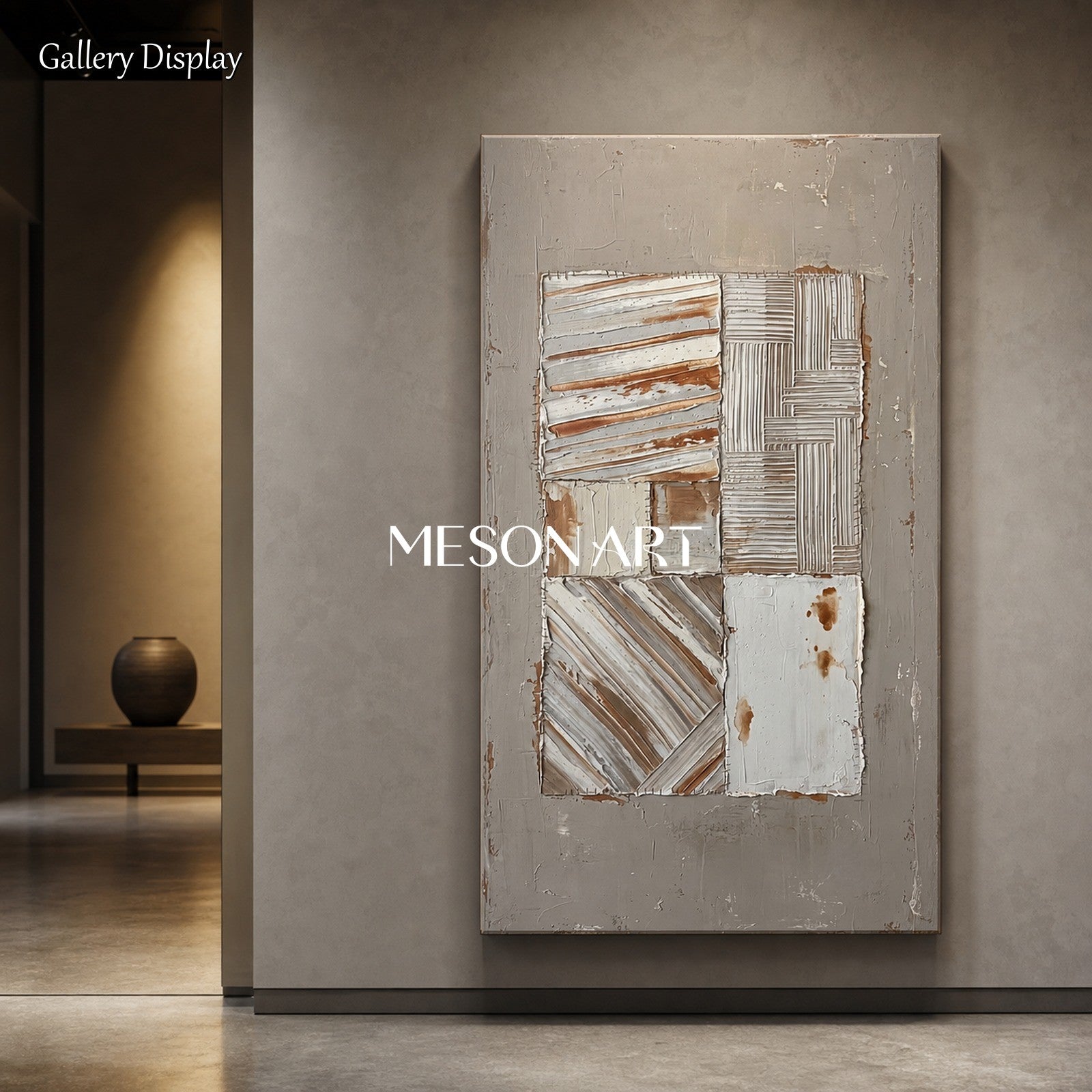 Gray Brown Minimalist Textured Wall Art For Modern Living Room Decor
