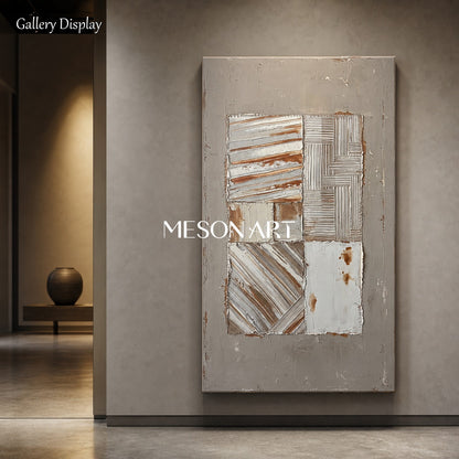 Gray Brown Minimalist Textured Wall Art For Modern Living Room Decor