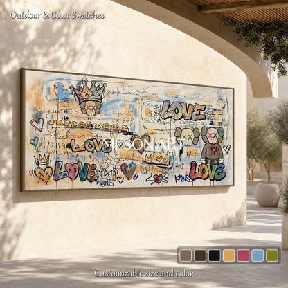 Urban Abstract Street Art Painting With Skulls And Love Text For Modern Living Room Decor