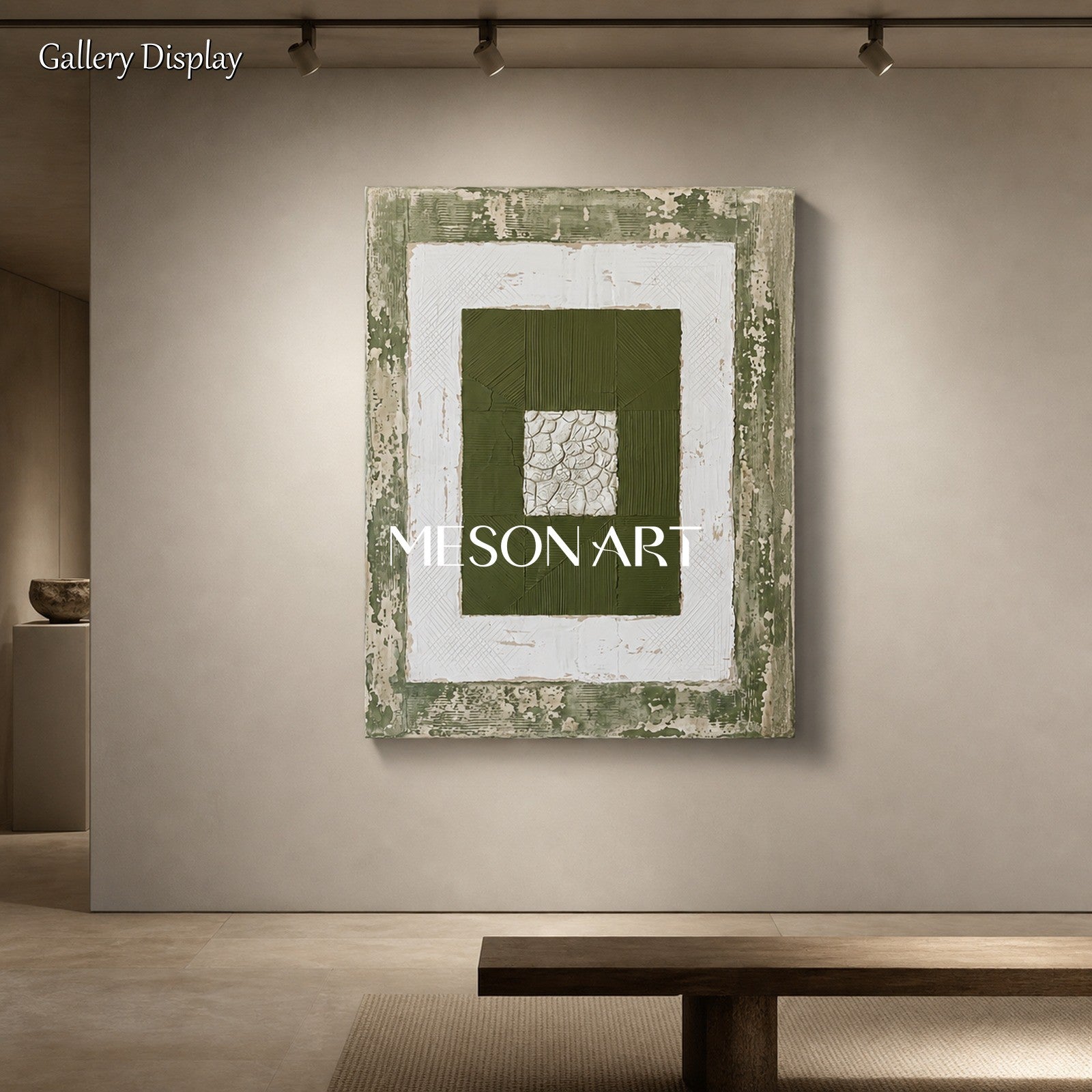 Green Abstract Wall Art With Textured Relief For Modern Living Room Decor