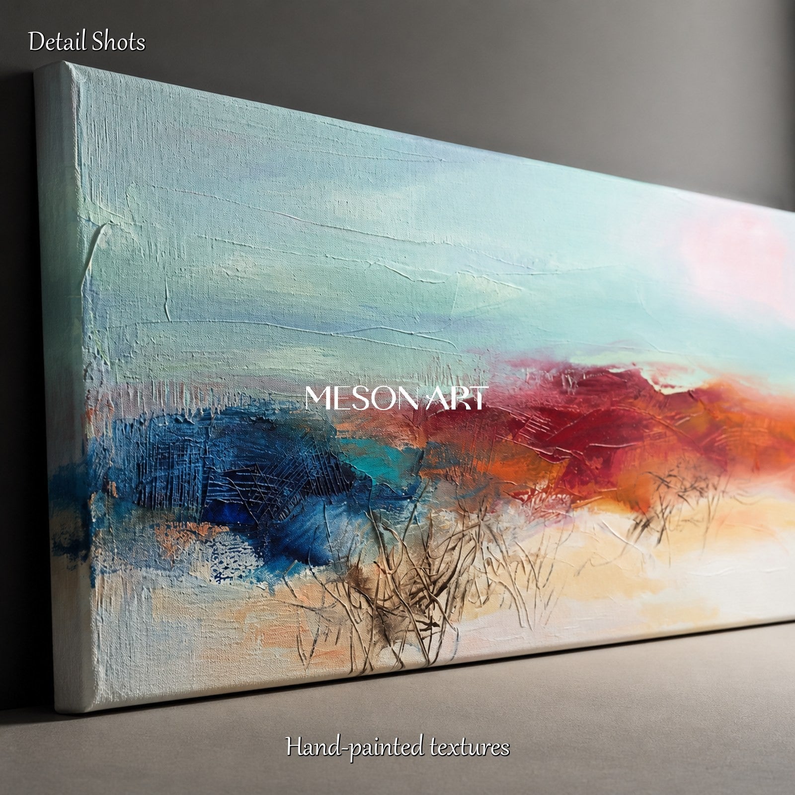 Blue And Brown Abstract Landscape Painting Panoramic Modern Textured Art Original Artist By Mesonart