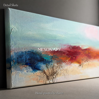 Blue And Brown Abstract Landscape Painting Panoramic Modern Textured Art Original Artist By Mesonart