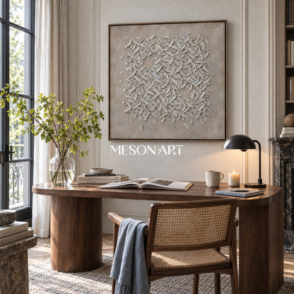 Gray Abstract Wall Art With Heavy Impasto And Wabi Sabi Style Square Canvas By Mesonart