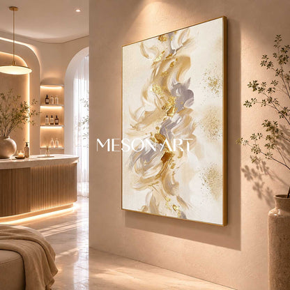 Gilded Abstract Painting With Textured Beige And Gold For Modern Luxury Home Decor
