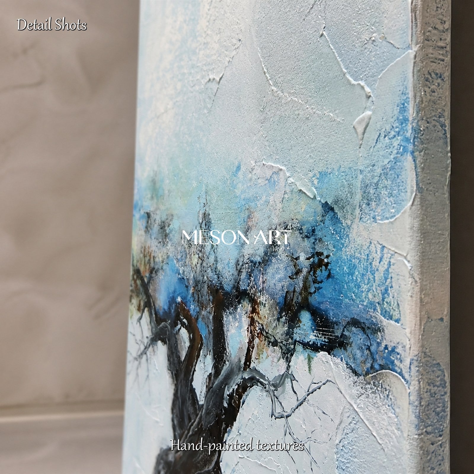 Blue And Black Abstract Painting Panoramic Landscape Wall Art Modern Contemporary Luxury By Mesonart