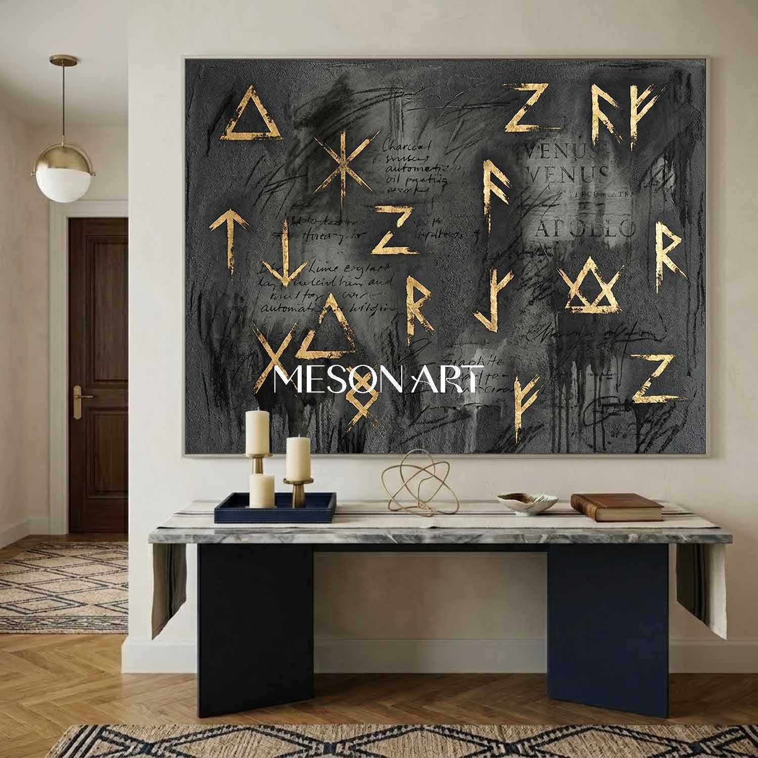 Neo Expressionist Gold and Charcoal Painting Large Modern Gallery Art