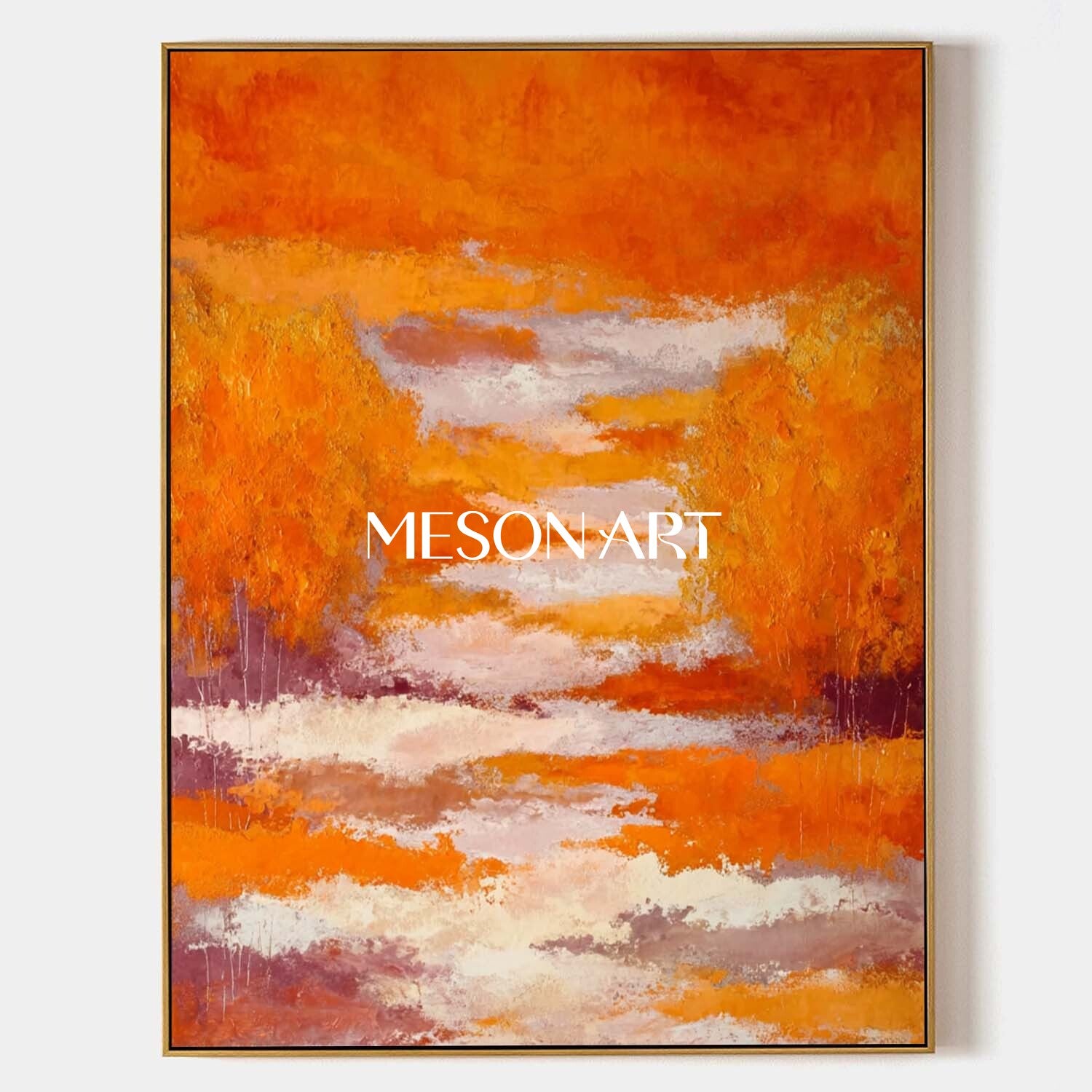 Autumn Colors Fall Wall Art Modern Abstract Orange Painting for Home