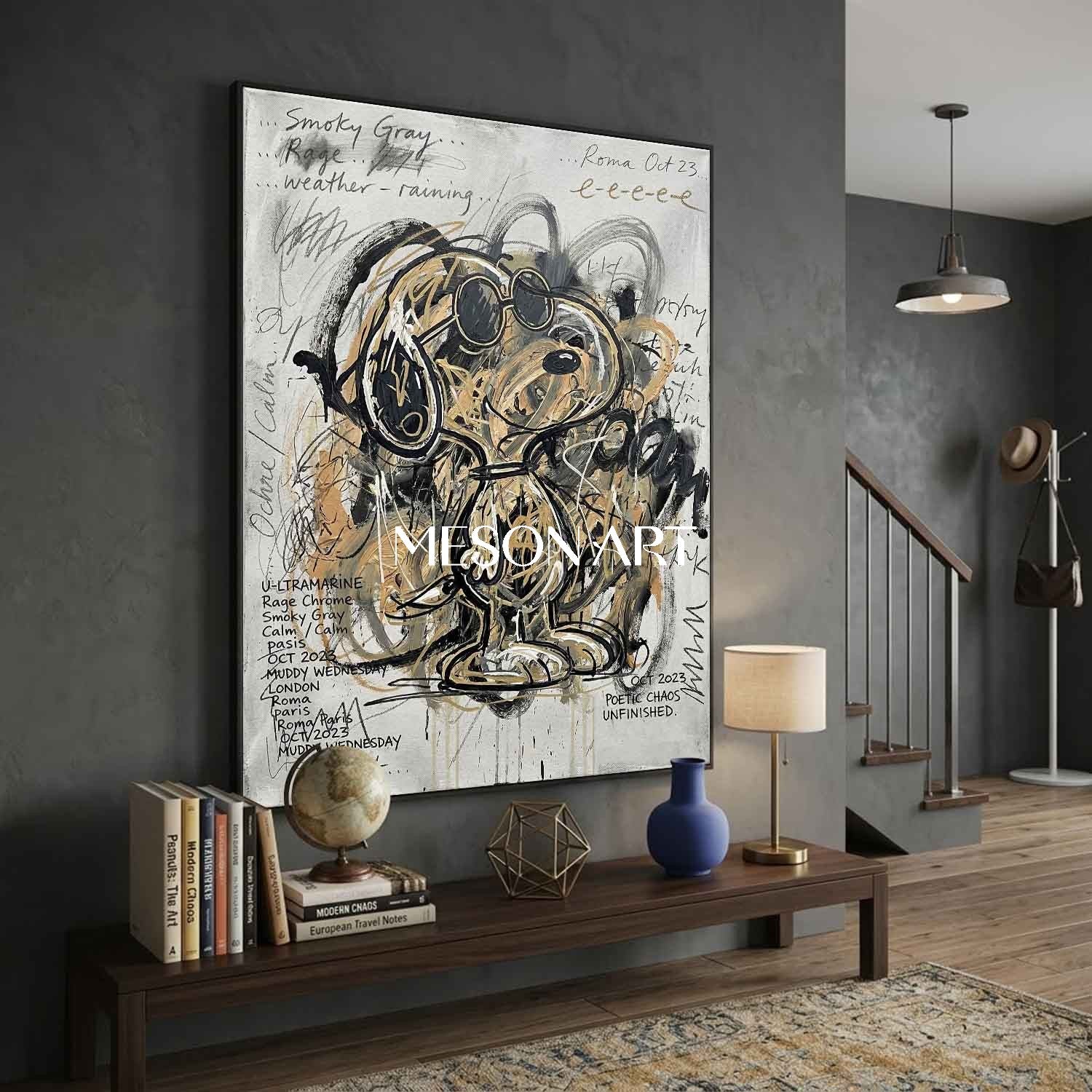 Original Graffiti Dog Pop Art Oil Painting Urban Street Modern Office