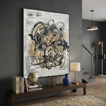 Original Graffiti Dog Pop Art Oil Painting Urban Street Modern Office