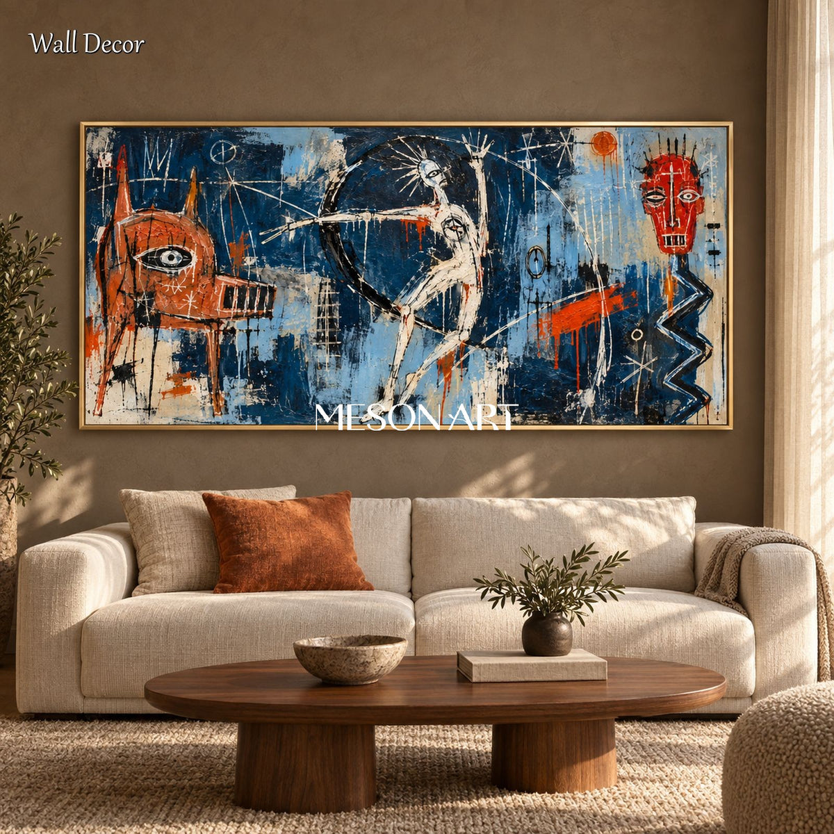 Blue And Red Abstract Graffiti Painting Original Artist Hand Painted Urban Wall Art Panoramic By Mesonart