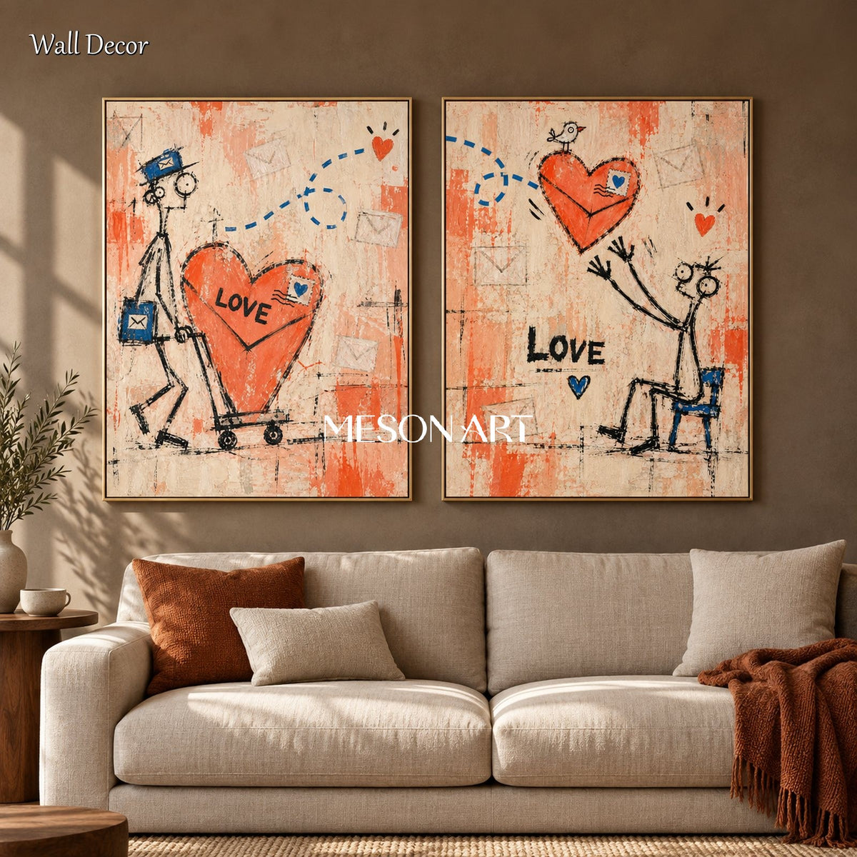Orange And Beige Abstract Graffiti Painting Original Artist Hand Painted Contemporary Wall Art For Living Room By Mesonart