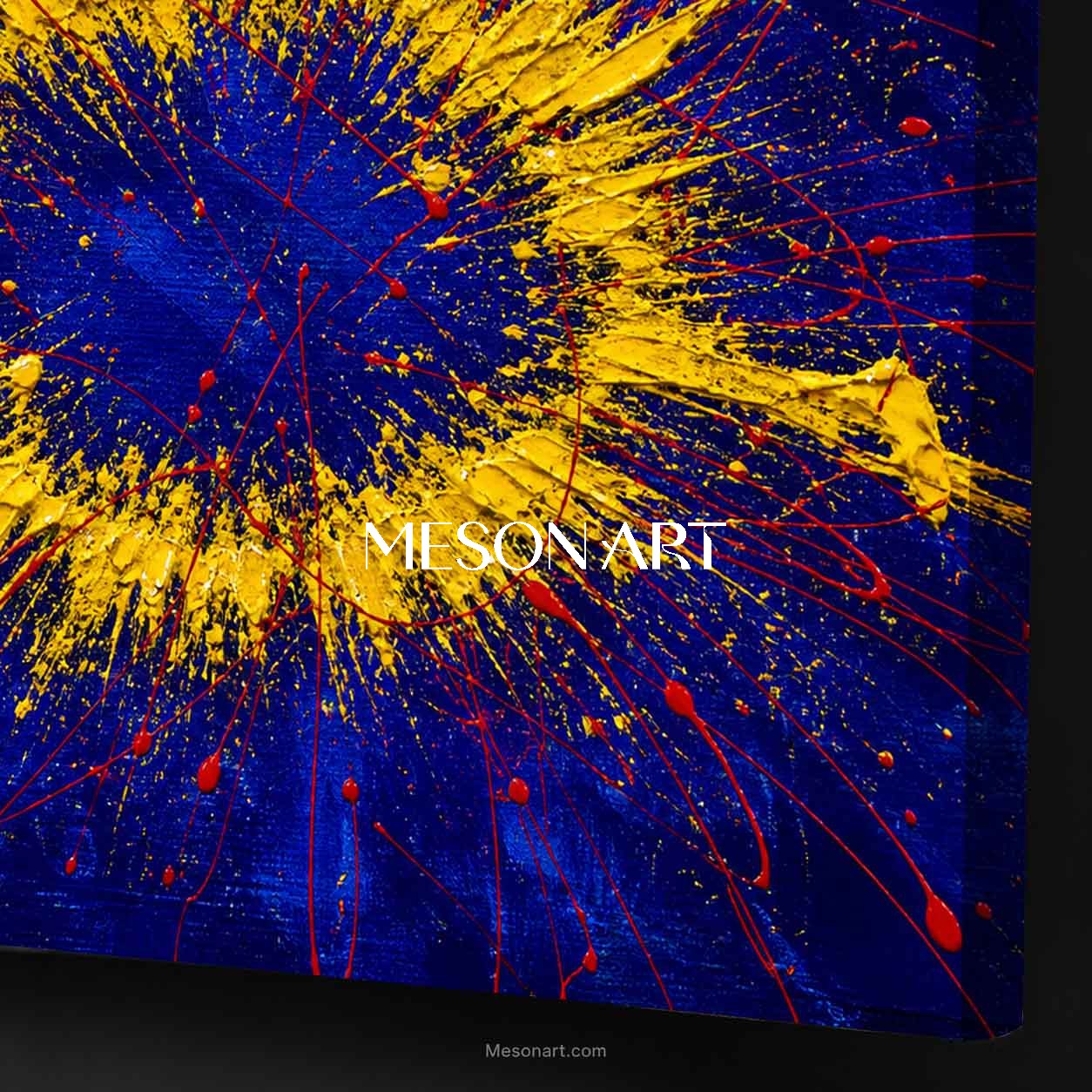 Blue Yellow Abstract Explosion Painting Original Art For Modern