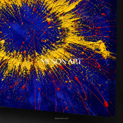 Blue Yellow Abstract Explosion Painting Original Art For Modern Living Room Entryway Decor